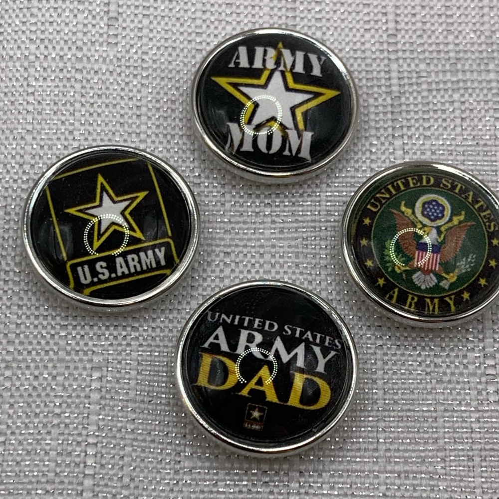 US Army, Army Mom & Army Dad Snap Button Charm Set of 4